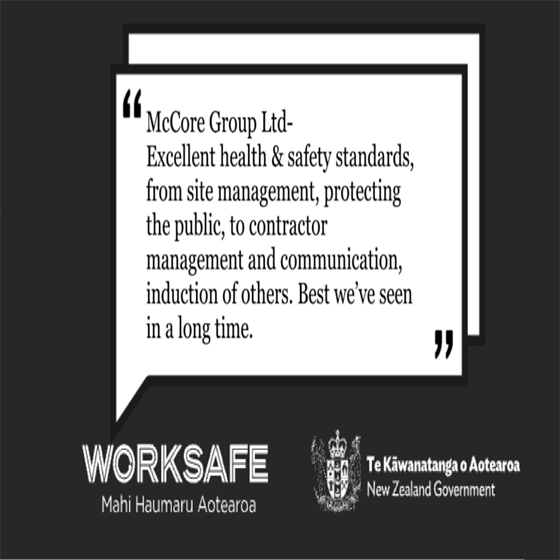 Work Safe NZ Commends McCore Group's Health & Safety Standards